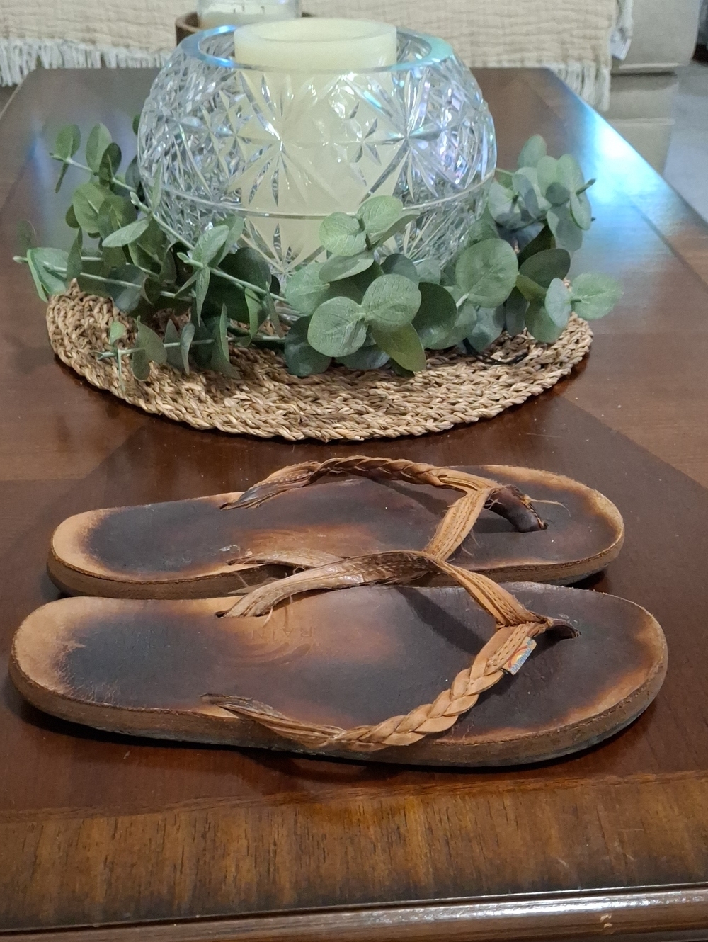 Rainbow Flirty Braidy Braided Leather Flip Flops in Tan Size 8.5( Large)